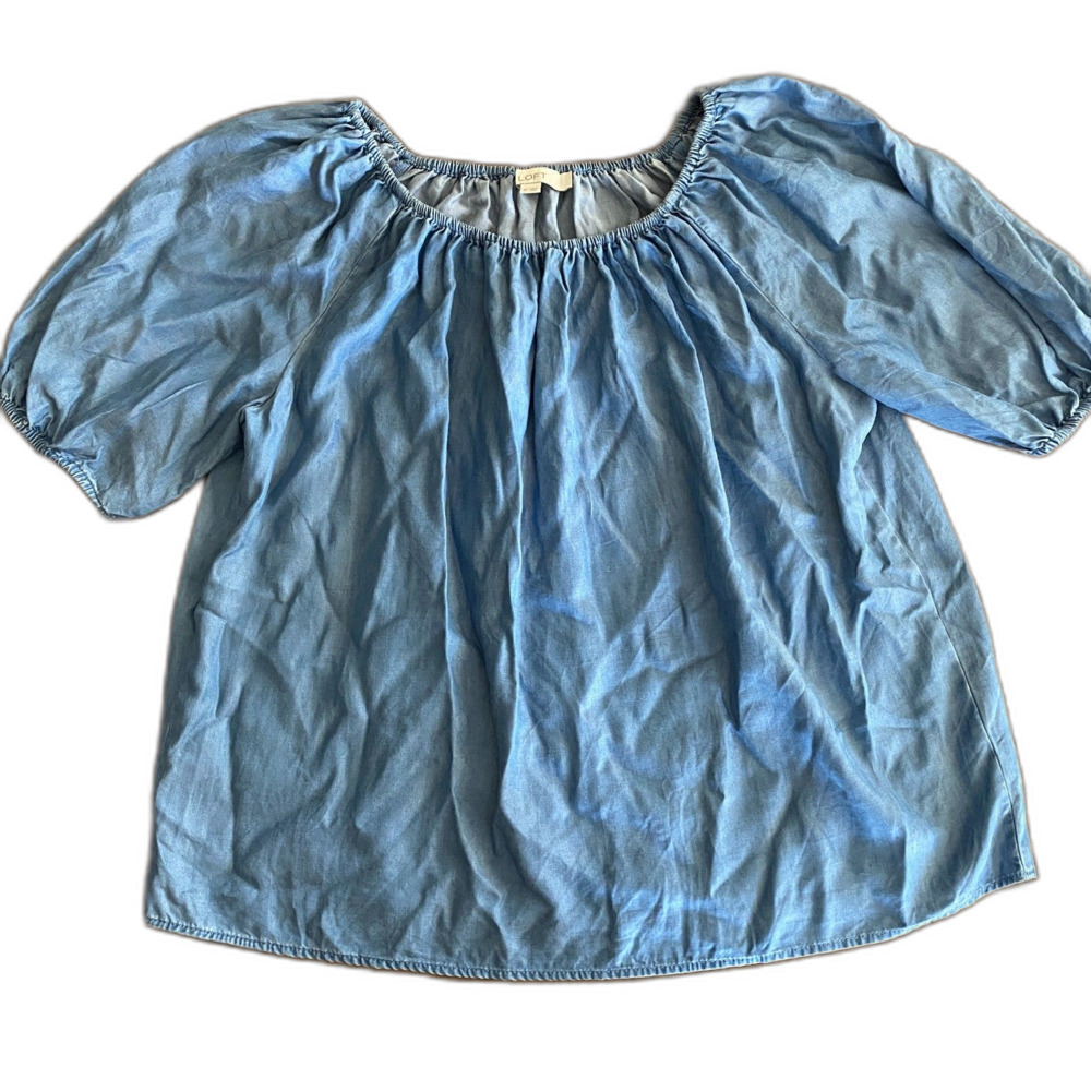 Loft Chambray Wide Neck/Off-Shoulder Top Women's Medium